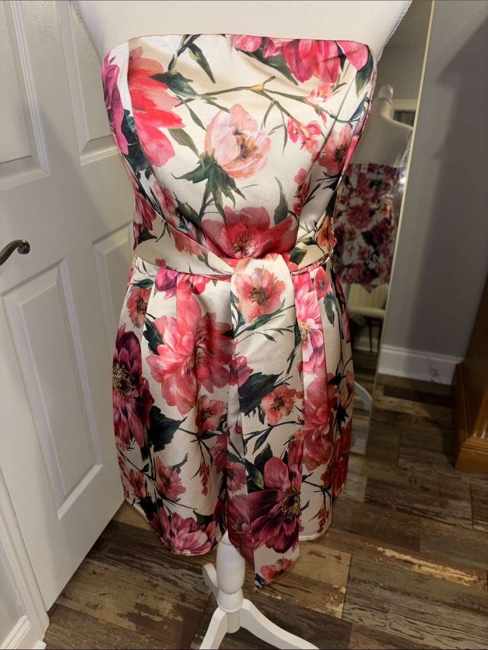 Express Floral Cream and Coral Strapless Romper SUMMER